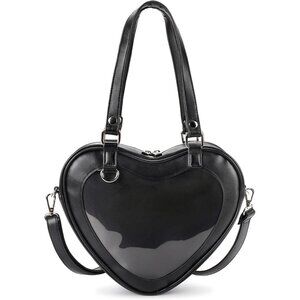 Women's Black Ita Heart Shaped Purse For Anime Pins Display Pvc Cross Body Bag